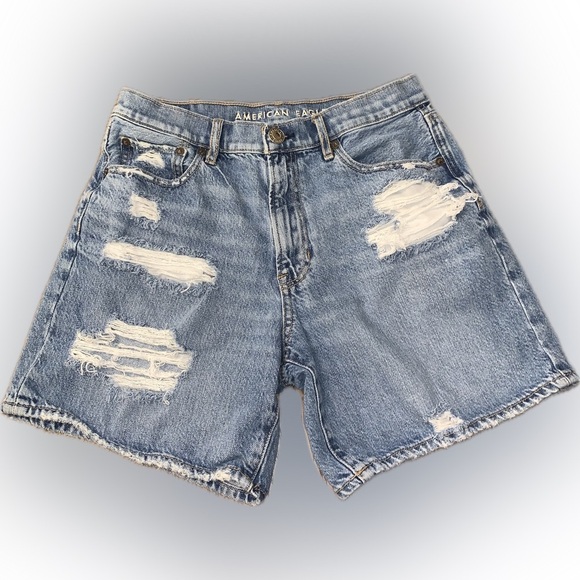 American Eagle Outfitters 90s Boyfriend Denim Shorts Blue Distressed Jean 8 Mom - Picture 8 of 14